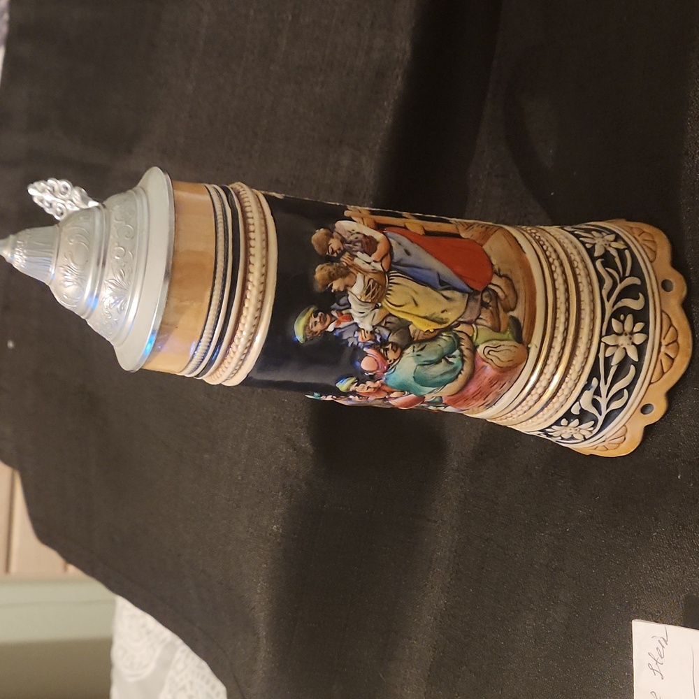 VINTAGE SWISS MUSICAL MOVEMENT O MEIN PAPE AUTHENTIC HAND PAINTED BEER STEIN